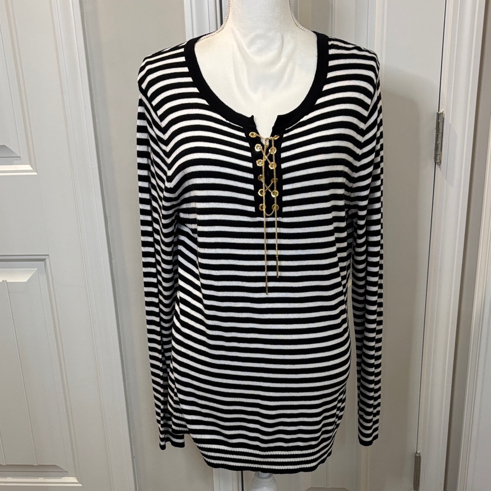 Michael Kors Striped Lace-Up Long Sleeve Sweater Size XL New With Tags